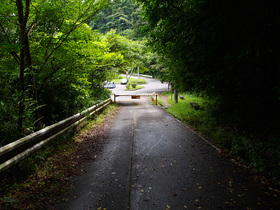 遊歩道から振り返ると駐車場にライダー号！