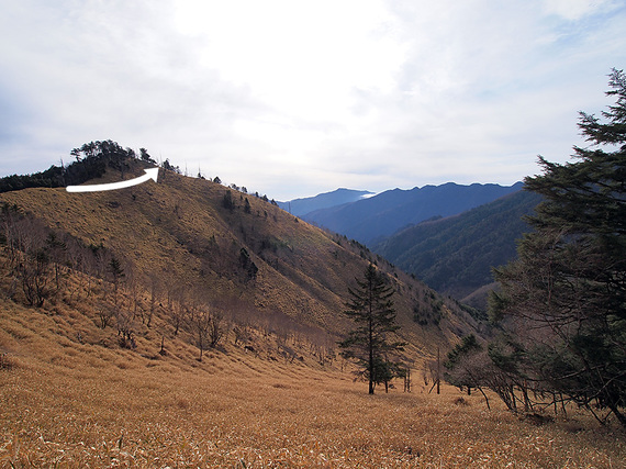 登山道崩壊のため、大回りする。